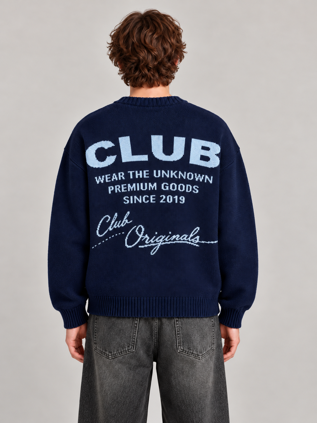 Lacivert Club Originals Boxy Fit Triko Kazak ön görünüm