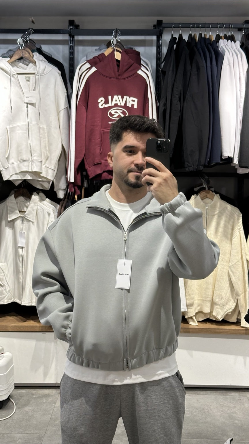 Panda gri boxy fit fermuarlı bomber ceket 2. görünüm