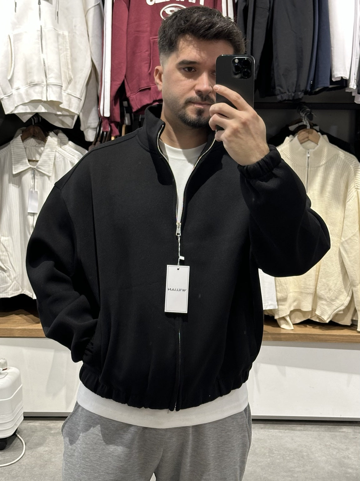 Panda siyah boxy fit fermuarlı bomber ceket 3. görünüm