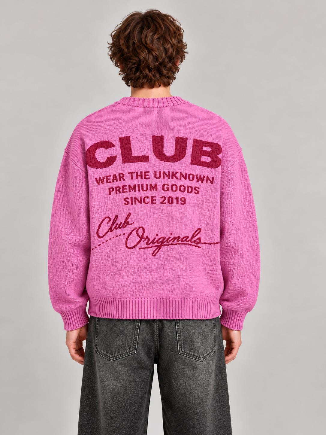 Pembe Club Originals Boxy Fit Triko Kazak ön görünüm