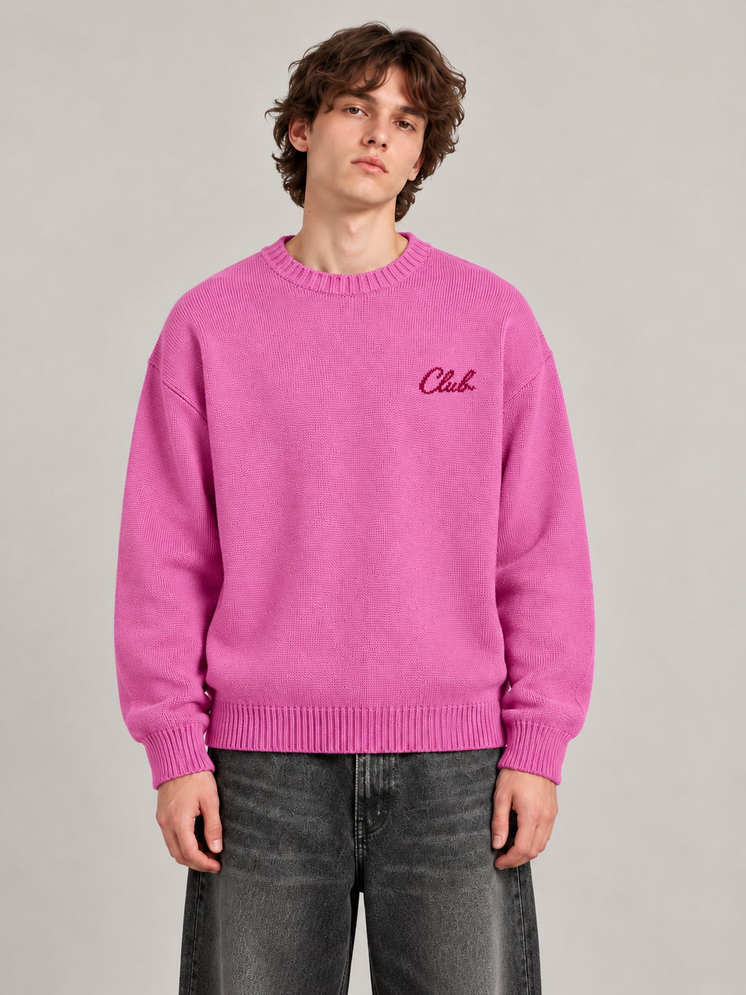 Pembe Club Originals Boxy Fit Triko Kazak ön görünüm