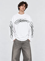 Beyaz Perfection Baskılı Longsleeve Boxy Fit