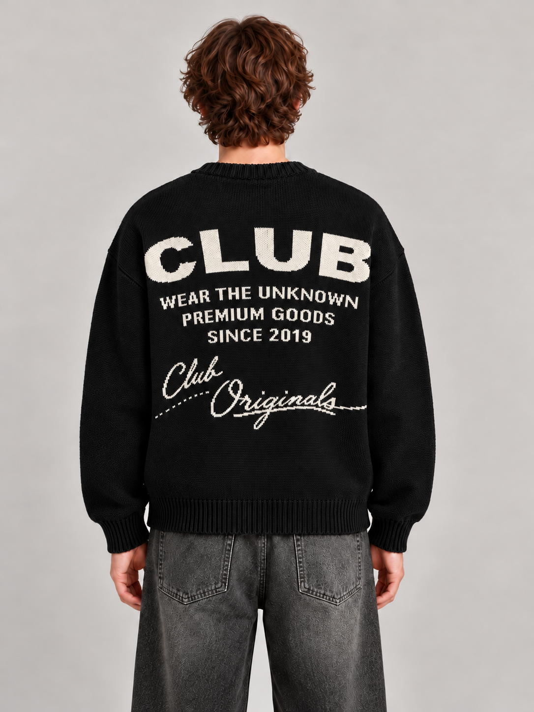 Siyah Club Originals Boxy Fit Triko Kazak ön görünüm
