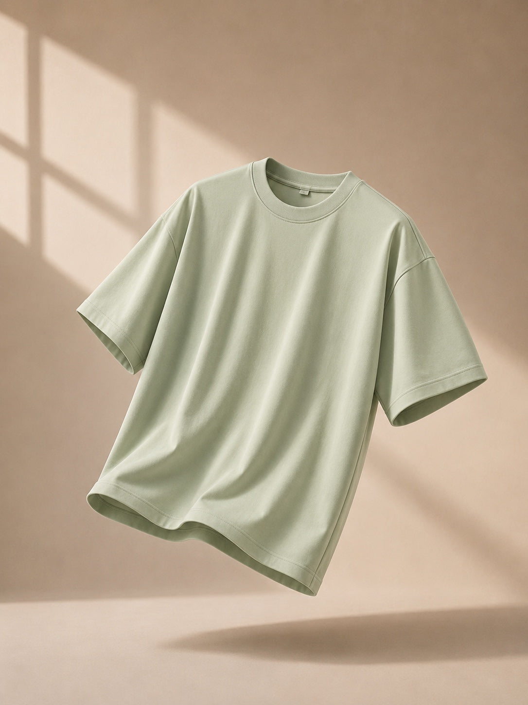 Swaguer çağla yeşil oversize premium Oysho kumaş basic t-shirt düz ön görünüm