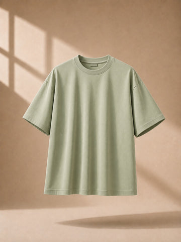Swaguer çağla yeşil oversize premium Oysho kumaş basic t-shirt düz ön görünüm