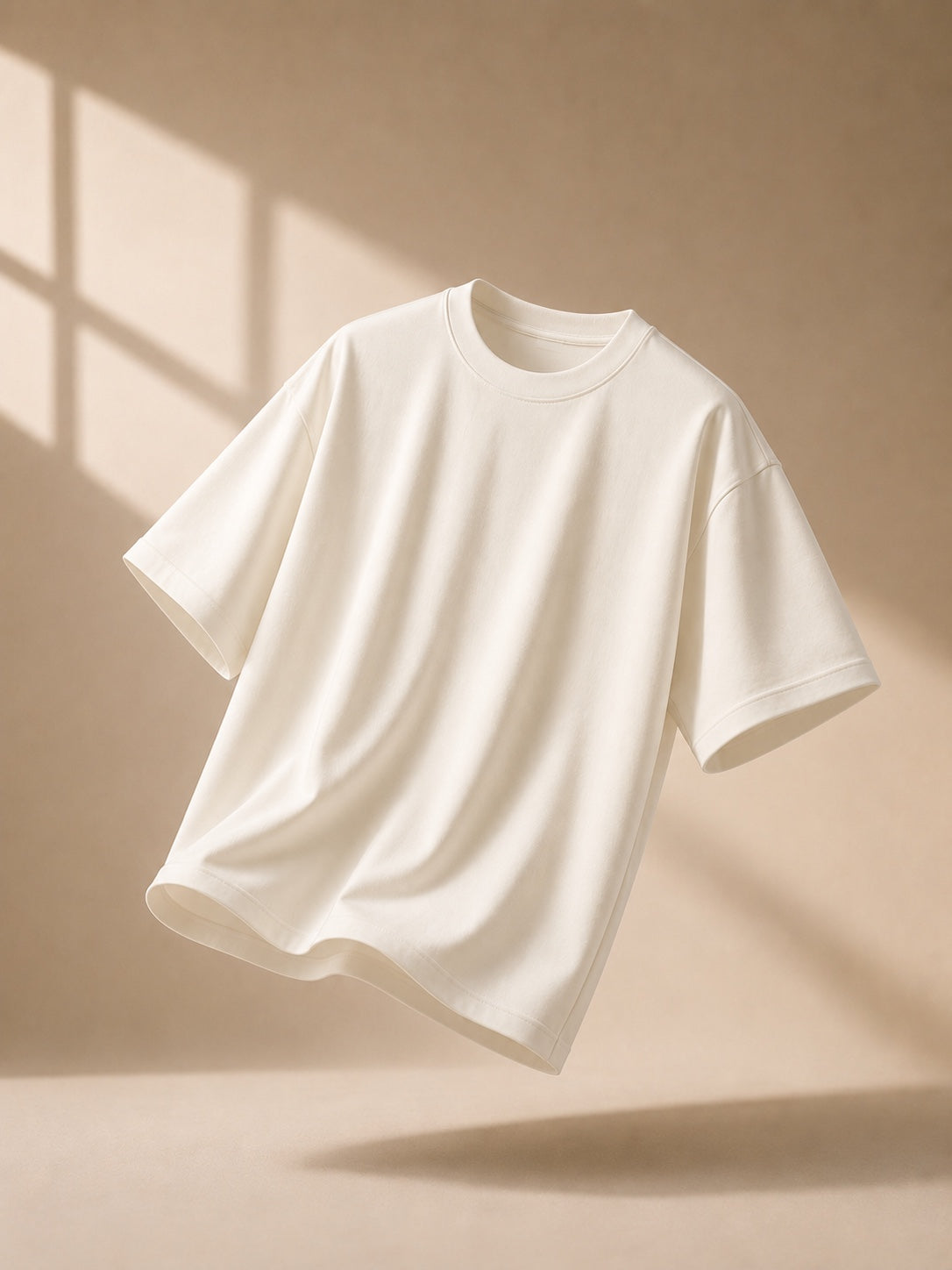 Swaguer ekru oversize premium Oysho kumaş basic t-shirt açılı ürün görünümü