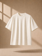 Erkek Ekru Oversize Premium Oysho Kumaş Basic T-Shirt