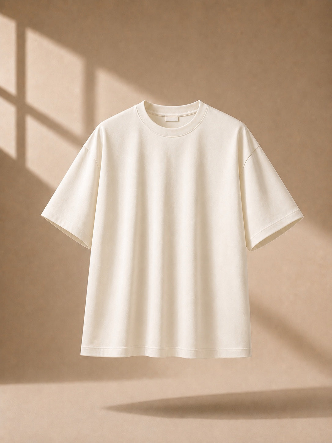 Swaguer ekru oversize premium Oysho kumaş basic t-shirt düz ön görünüm