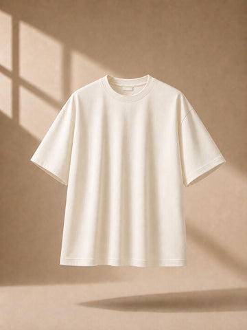 Swaguer ekru oversize premium Oysho kumaş basic t-shirt düz ön görünüm