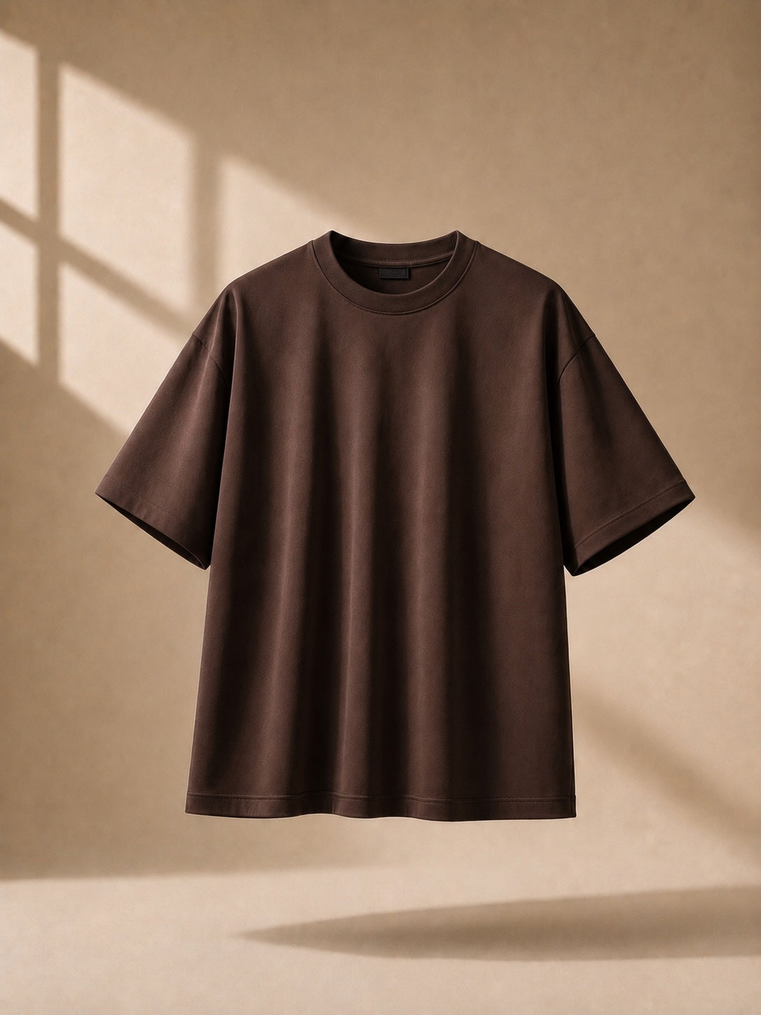 Swaguer kahve oversize premium Oysho kumaş basic t-shirt düz ön görünüm