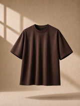 Erkek Kahve Oversize Premium Oysho Kumaş Basic T-Shirt