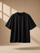 Erkek Siyah Oversize Premium Oysho Kumaş Basic T-Shirt