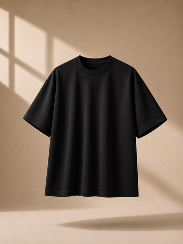 Swaguer siyah oversize premium Oysho kumaş basic t-shirt düz ön görünüm